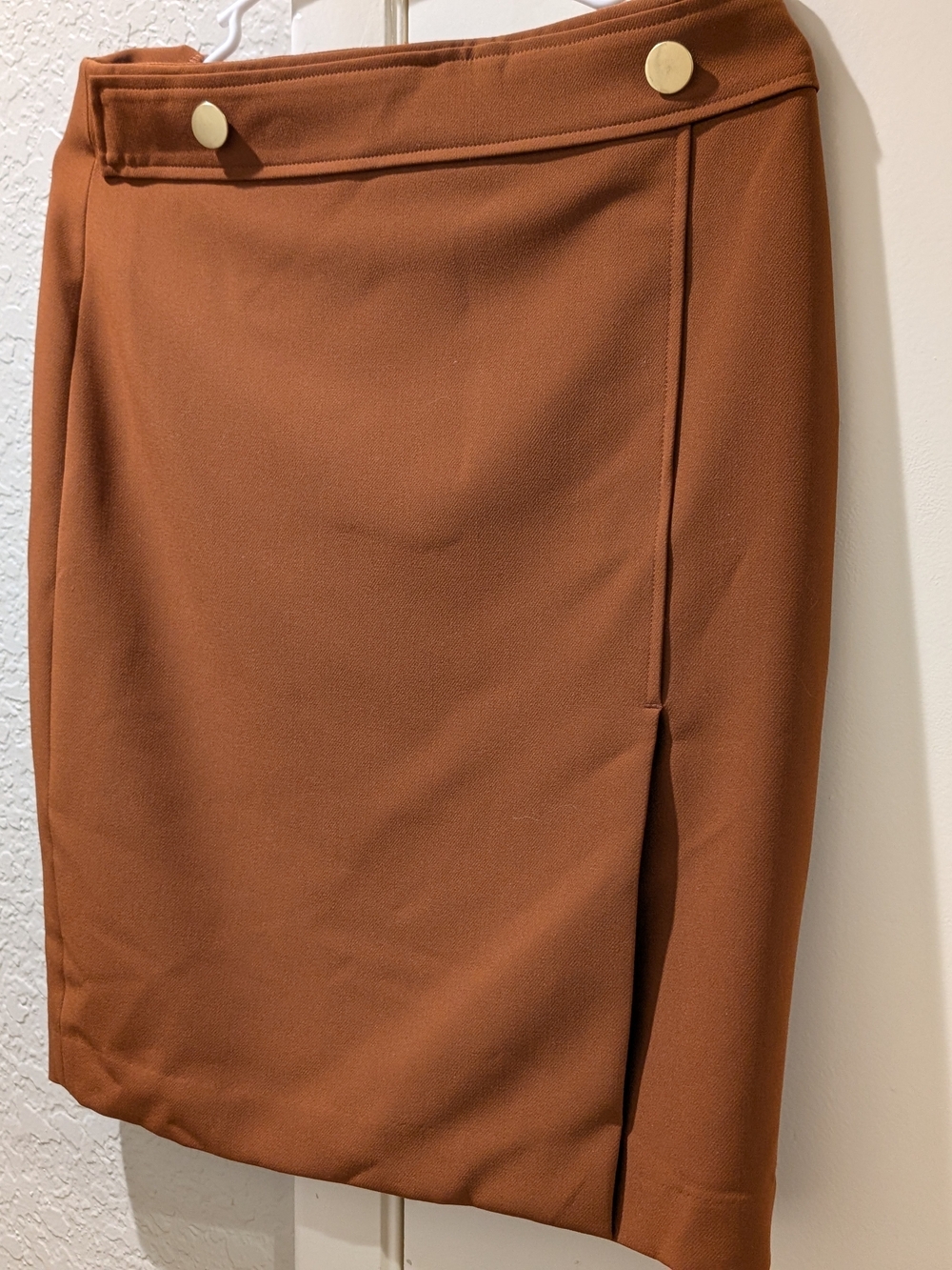 Anne Taylor Women’s Rust Brown Straight Skirt with Gold Button Detail